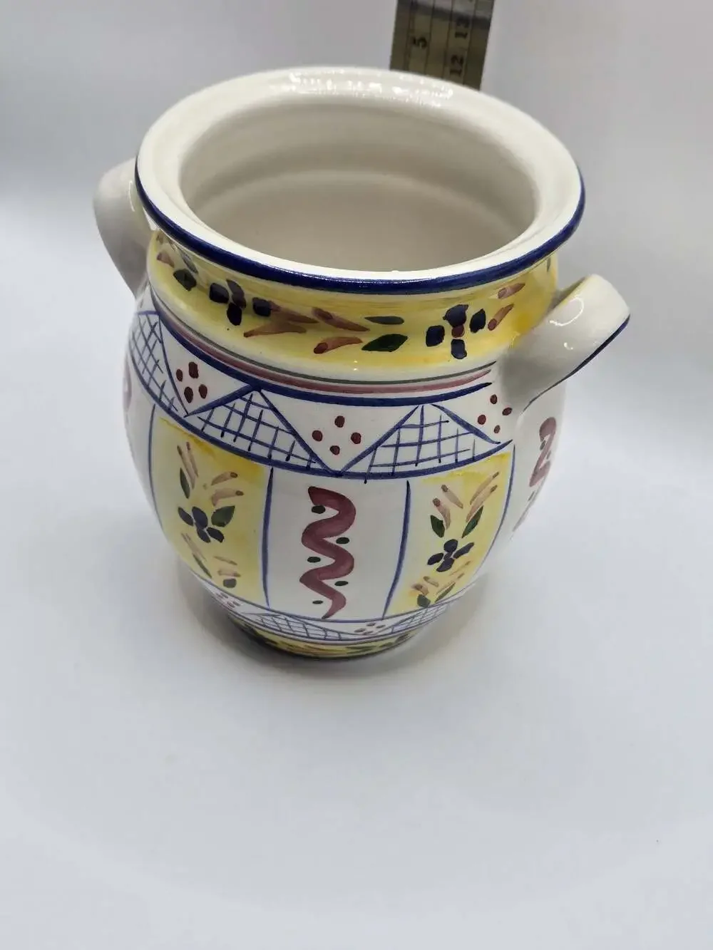 Hand Painted Ceramic Decorative Crock with Handles